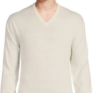 NWT Cremieux Men's Egret Cream Luxury Cashmere V-Neck Sweater